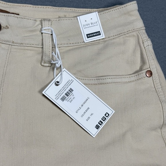 Judy Blue Denim Shorts Womens 1XL (32x6) Bone White High-Waist Garmet Dyed NEW - Picture 3 of 9